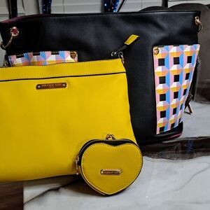 Nicole Lee Black and Yellow Women's Bag Set